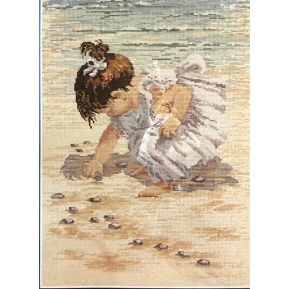 Cross Stitch Kit Janlynn COLLECTING SHELLS #29-19 Counted 12X16 1996 USA Vintage - Picture 1 of 8